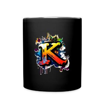 Graffiti Buchstabe K mit Krone 👑 - Tasse einfarbig - Schwarz - Vorne
