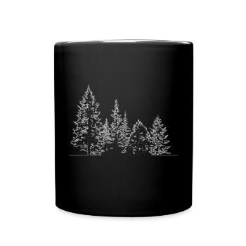 Winterwald Silhouette Druck - Tasse einfarbig - Schwarz - Vorne