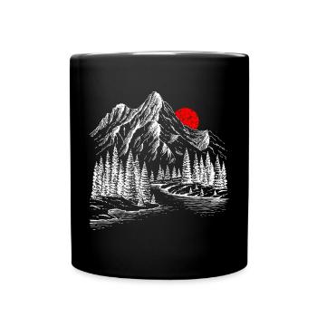 Soleil cramoisi sur les sommets enneigés - Mug uni - noir - Devant