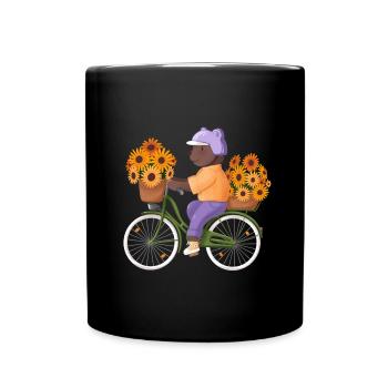 Ours fleur sur le vélo - Mug uni - noir - Devant