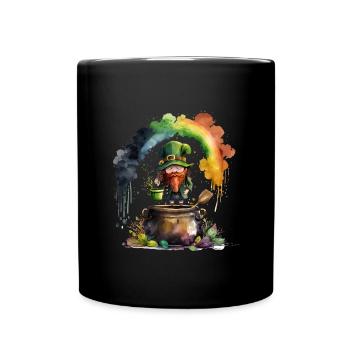 Leprechaun Kobold unter einem Regenbogen - Tasse einfarbig - Schwarz - Vorne