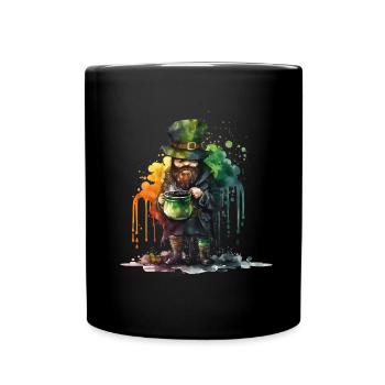 Leprechaun with pot and watercolors - Full Colour Mug - black - Front