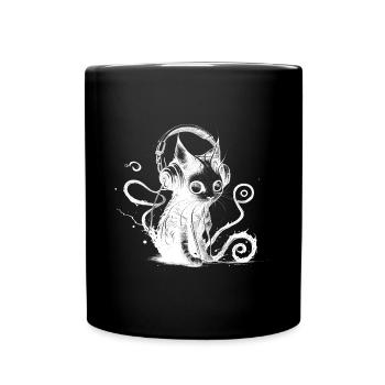 Technocat - Cool cat with headphones - Full Colour Mug - black - Front