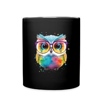 Bunte Brillen Eule - Tasse einfarbig - Schwarz - Vorne