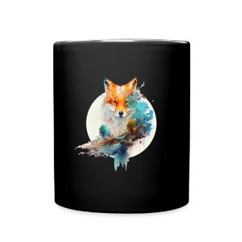Fuchs aus Wasserfarben und runden Hintergrund - Tasse einfarbig - Schwarz - Vorne