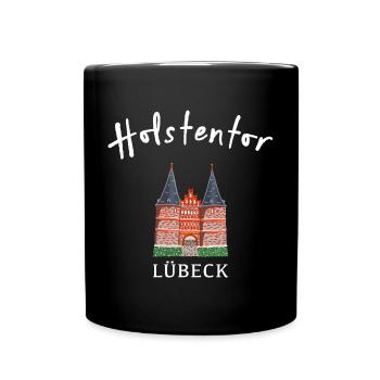 Holstentor Lübeck, Wahrzeichen Schleswig-Holstein - Tasse einfarbig - Schwarz - Vorne