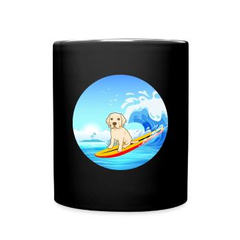 Labrador Retriever Dog Surfing Sea Waves - Full Colour Mug - black - Front