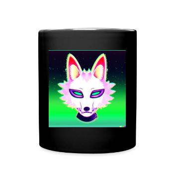 Kitsun Vaporwave Japanese Kami Vaporwave Kitsune - Full Colour Mug - black - Front