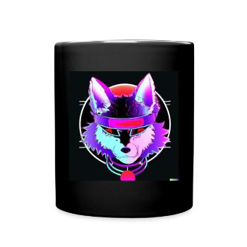 Kitsun Vaporwave Japanese Kami Vaporwave Kitsune - Full Colour Mug - black - Front