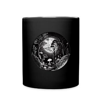 Mystical fairytale forest with flowers and mushrooms - Full Colour Mug - black - Front
