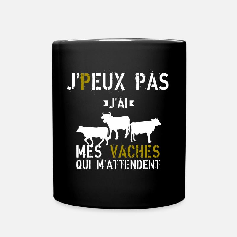 J Peux Pas J ai mes vaches qui m attendent - Mug uni - noir