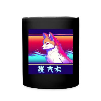 Kitsun Vaporwave Japanische Kami Vaporwave Kitsune - Tasse einfarbig - Schwarz - Vorne