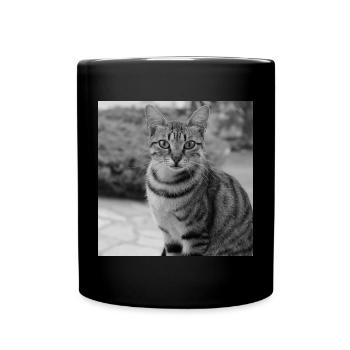 Katze Hintergrund Porträt weiß-schwarz - Tasse einfarbig - Schwarz - Vorne