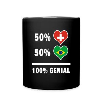 Brasilien und Schweiz 100% Genial Flagge - Tasse einfarbig - Schwarz - Vorne
