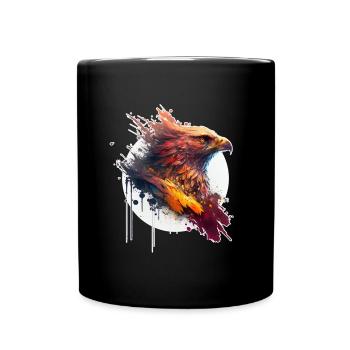 Roter Adler mit gelben Augen und weißen Kreis - Tasse einfarbig - Schwarz - Vorne