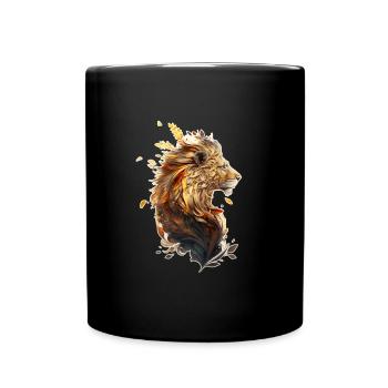 Beautiful lion with orange plants in the mane - Full Colour Mug - black - Front