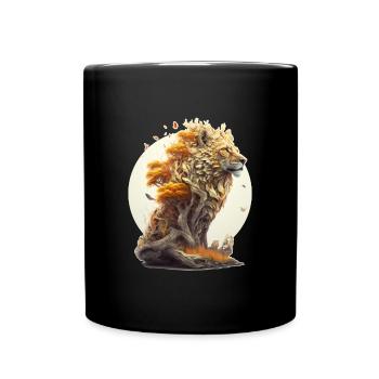 Lion with Savannah Body, Abstract Lion Design - Full Colour Mug - black - Front