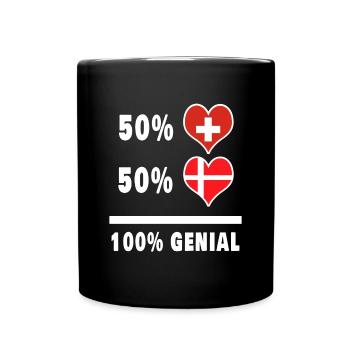 Dänemark und Schweiz 100% Genial Flagge - Tasse einfarbig - Schwarz - Vorne