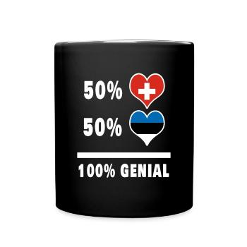 Estland und Schweiz 100% Genial Flagge - Tasse einfarbig - Schwarz - Vorne