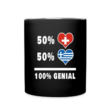 Griechenland und Schweiz 100% Genial Flagge - Tasse einfarbig - Schwarz - Vorne