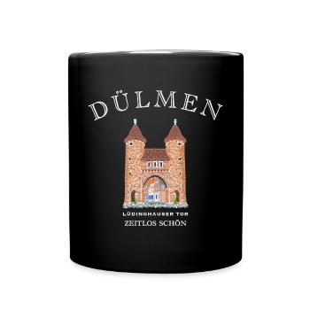 Dülmen, handgezeichnetes Lüdinghauser Tor - Tasse einfarbig - Schwarz - Vorne