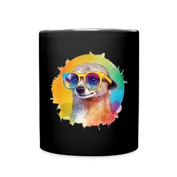Buntes cooles Erdmännchen mit Sonnenbrille - Tasse einfarbig - Schwarz - Vorne