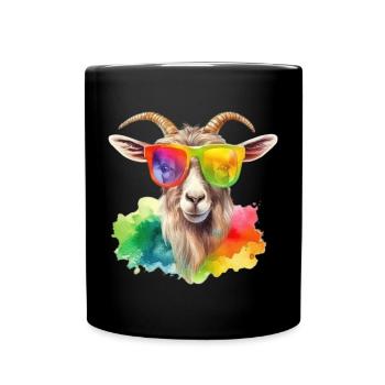 Colorful cool goat with sunglasses - Full Colour Mug - black - Front