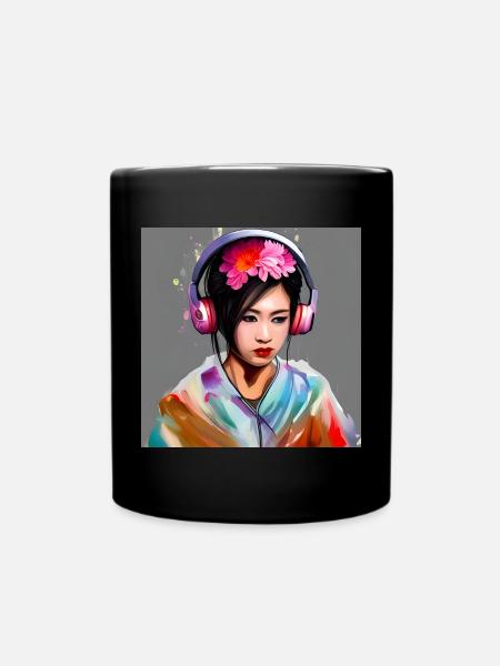 Kopfhörer Geisha Farbexplosion - Tasse einfarbig - Schwarz