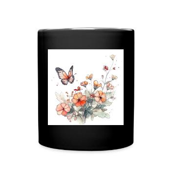 Poster - Sommerwiese mit Schmetterling - Tasse einfarbig - Schwarz - Vorne