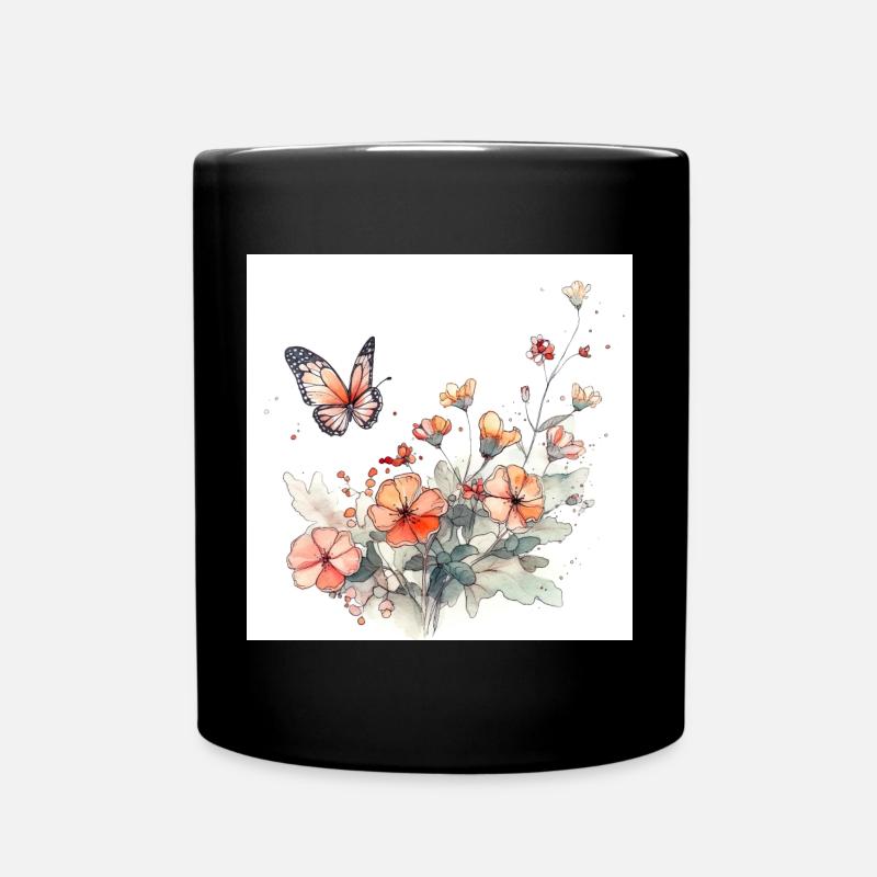 Poster - Sommerwiese mit Schmetterling - Tasse einfarbig - Schwarz