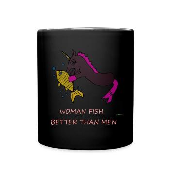 Einhorn Fisch Spruch Lustig - Tasse einfarbig - Schwarz - Vorne
