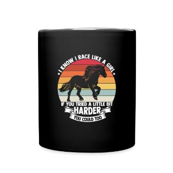 I know I run like a girl horse design - Full Colour Mug - black - Front