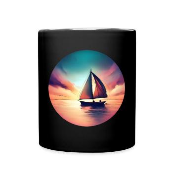 Segelboot segelt in den Sonnenuntergang Schöne - Tasse einfarbig - Schwarz - Vorne