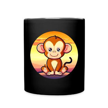süßer Affe Schimpanse Sunset Design - Tasse einfarbig - Schwarz - Vorne