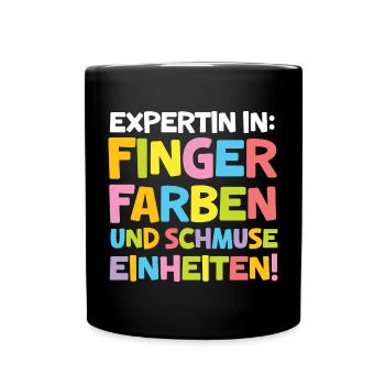 Erzieherin Kita Abschied Fingerfarben Schmusen - Tasse einfarbig - Schwarz - Vorne