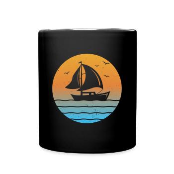 Sunset Sailor Sailboat Sailing Ship Captain - Full Colour Mug - black - Front