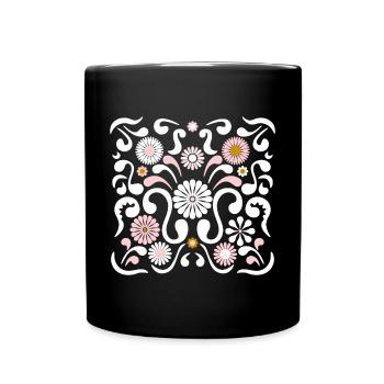 Blumenfest l Weiß, Rosa und Gelb - Tasse einfarbig - Schwarz - Vorne