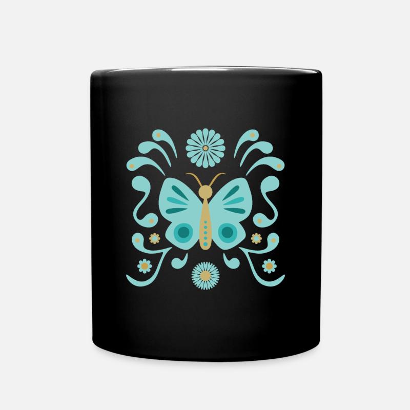 Boho fjäril L blå och guld - Enfärgad mugg - svart