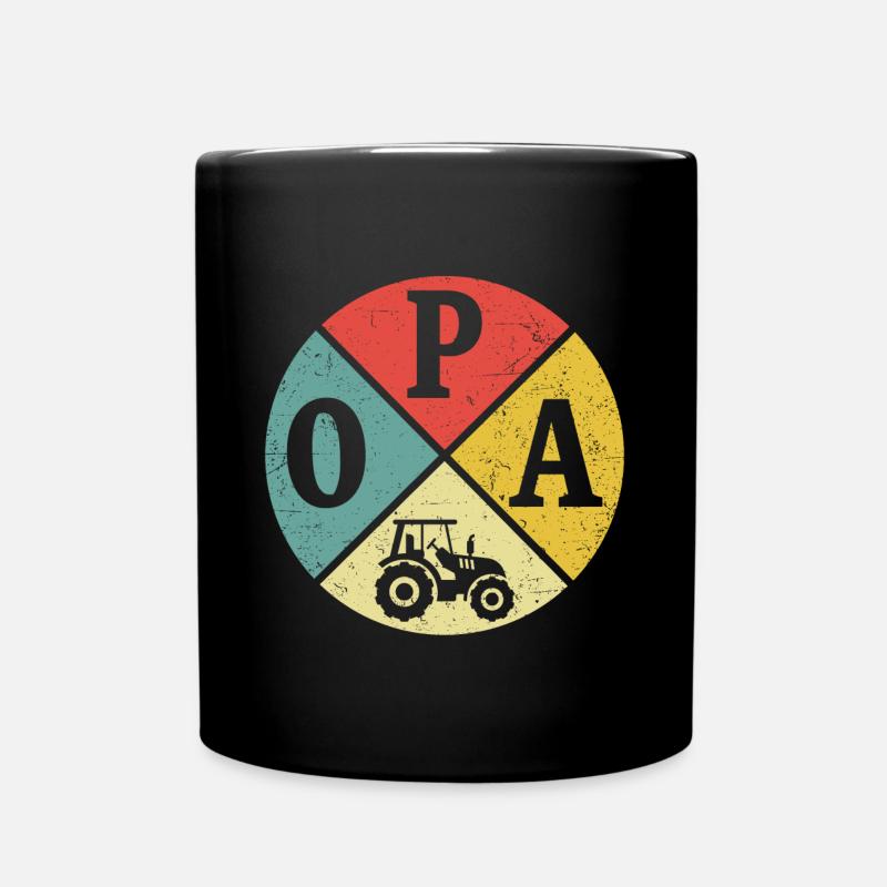 Opa mit traktor retro geschenk für großvater bauer - Tasse einfarbig - Schwarz