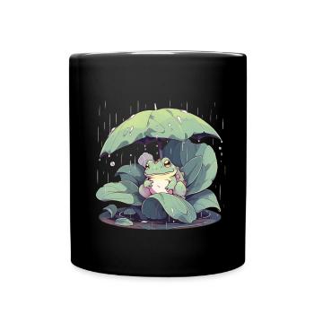 Frosch unter dem Schirm zwischen den Blättern - Tasse einfarbig - Schwarz - Vorne