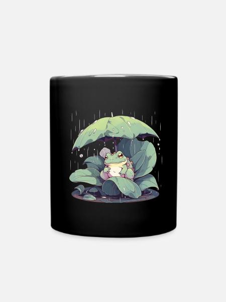 Grenouille sous parapluie parmi les feuilles - Mug uni - noir
