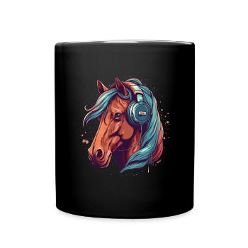 Idée passion chevaux cavalière aquarelle splash - Mug uni - noir - Devant