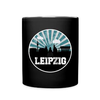 Leipzig Skyline Blue Hour - Full Colour Mug - black - Front