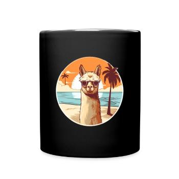 Llama on the beach with sunglasses - Full Colour Mug - black - Front