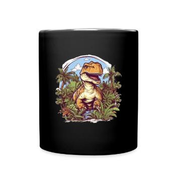 T-Rex Cartoon Jungle - Full Colour Mug - black - Front