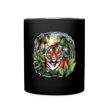 Tropischer Tiger im Dschungel - Tasse einfarbig - Schwarz - Vorne