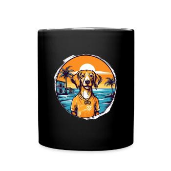 Dog with sunset on the beach - Full Colour Mug - black - Front