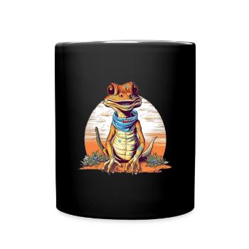 Fabelwesen Gecko mit Neckerschal - Tasse einfarbig - Schwarz - Vorne