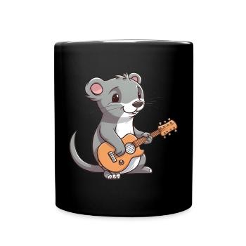 Niedlicher Mungo spielt Gitarre - Tasse einfarbig - Schwarz - Vorne