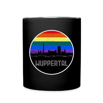 Wuppertal Skyline Regenbogen - Tasse einfarbig - Schwarz - Vorne